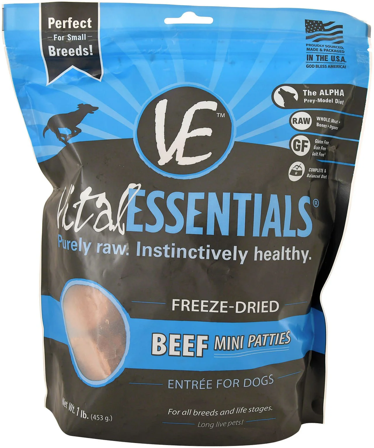 Vital Essentials Freeze-Dried Beef Mini Patties Dog Food, 1 lb - Healthber