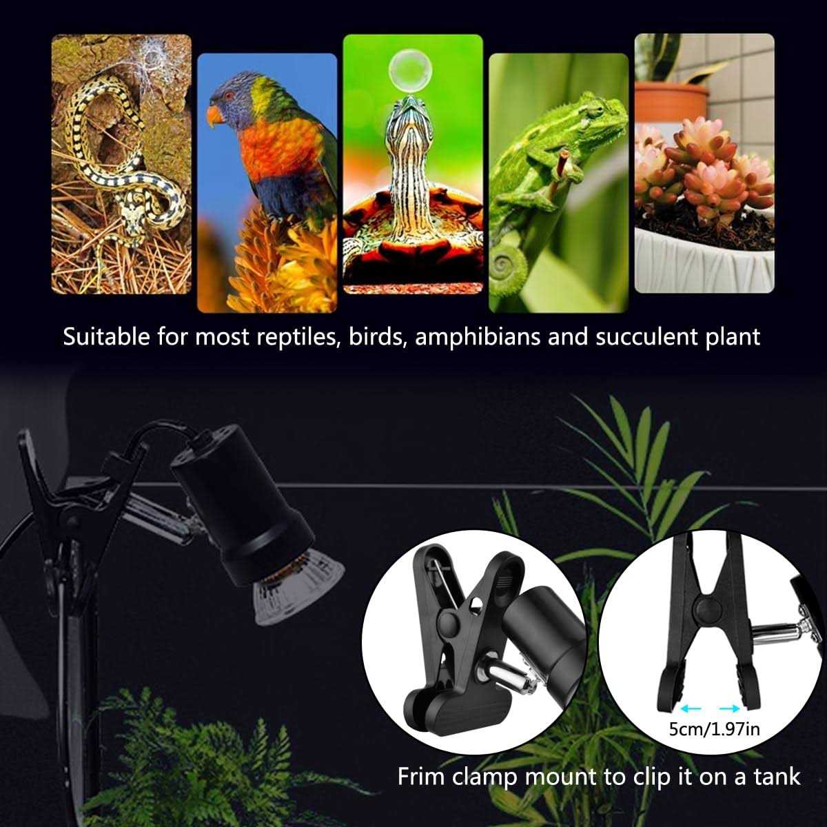 DOMICA Reptile Heat Lamp with 50W UVA UVB Light Bulb Basking Spot Light Simulated Sunlight - Healthber