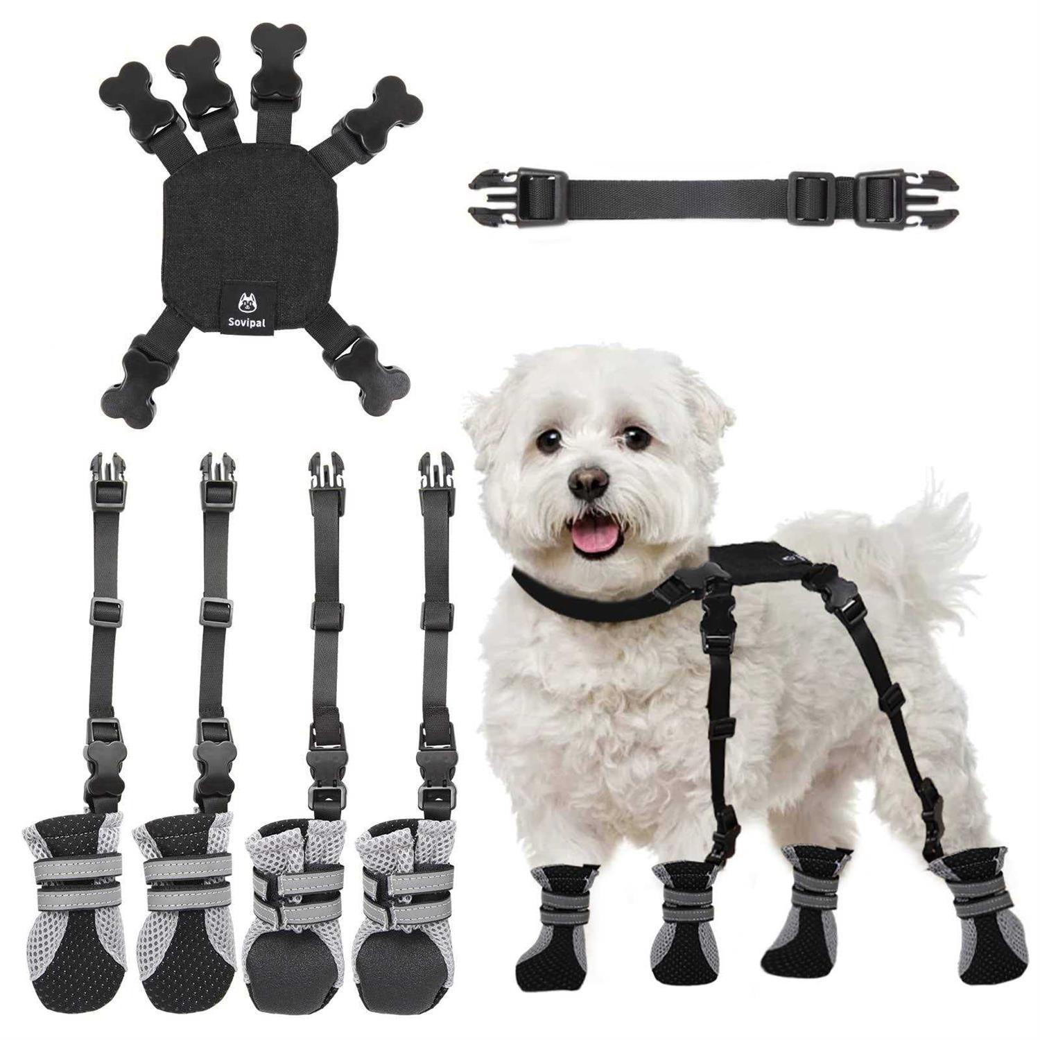 Sovipal Dog Boots with Anti-Lost Design, Buckle Straps, and Weatherproof. Dog Shoes for Small Dogs Ideal for Outdoor & Indoor Walks - Healthber