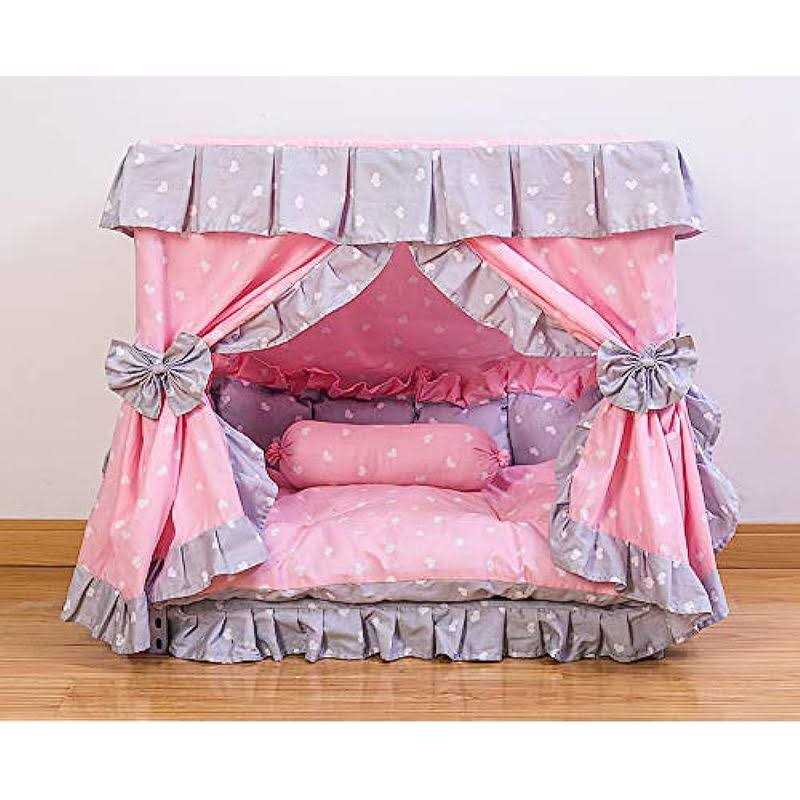 Kolachic Princess Pink grey White Heart Pet Dog Handmade Bed House+1 candy Pillow - Healthber