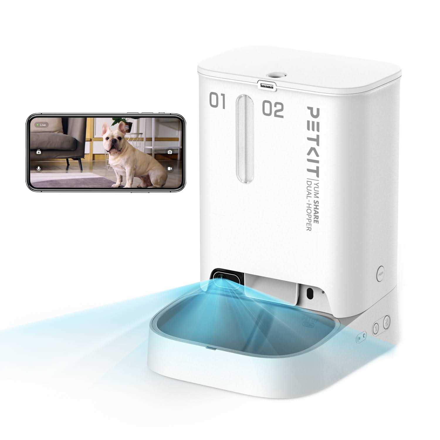 Petkit Yumshare Dual-Hopper Wifi Enabled 5L Automatic Cat Feeder with Camera, 2-Way Audio and Smart App Control - Healthber