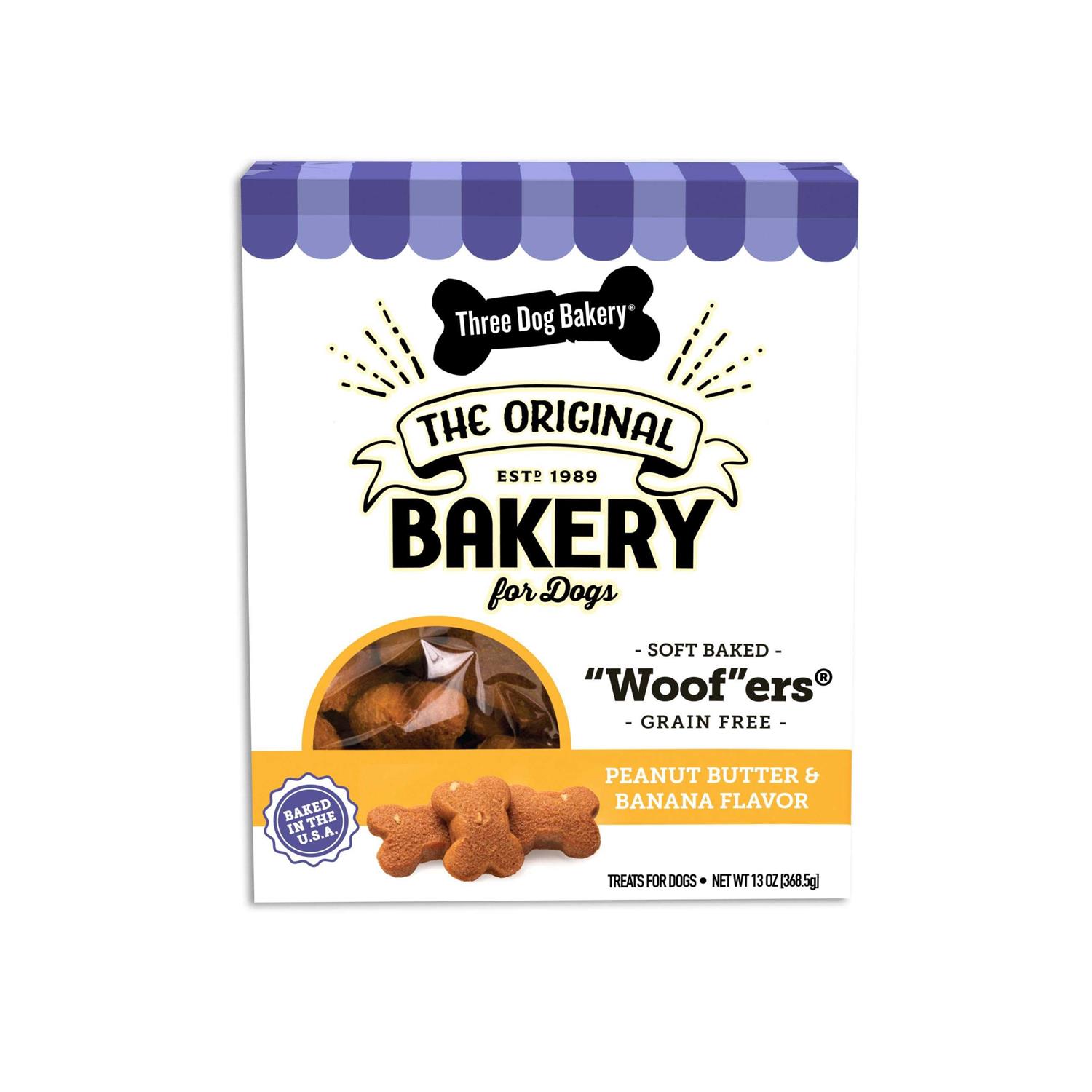 Three Dog Bakery Grain-Free Woofers Peanut Butter & Banana Soft-Baked Treats for Dogs - Healthber