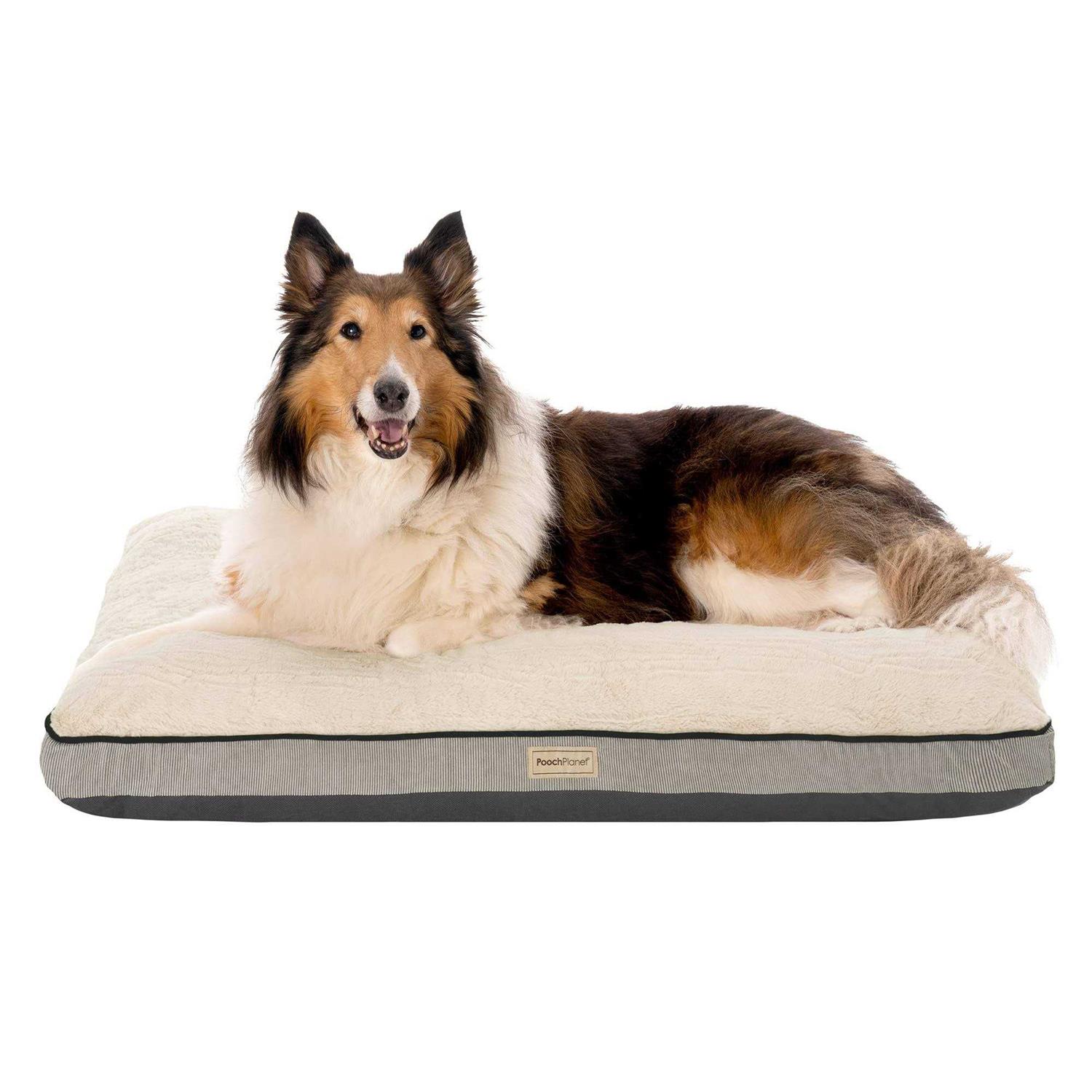 Pooch Planet Large Memory Foam Mix Dog Bed Plush Mattress w/Removable Washable Cover - Healthber