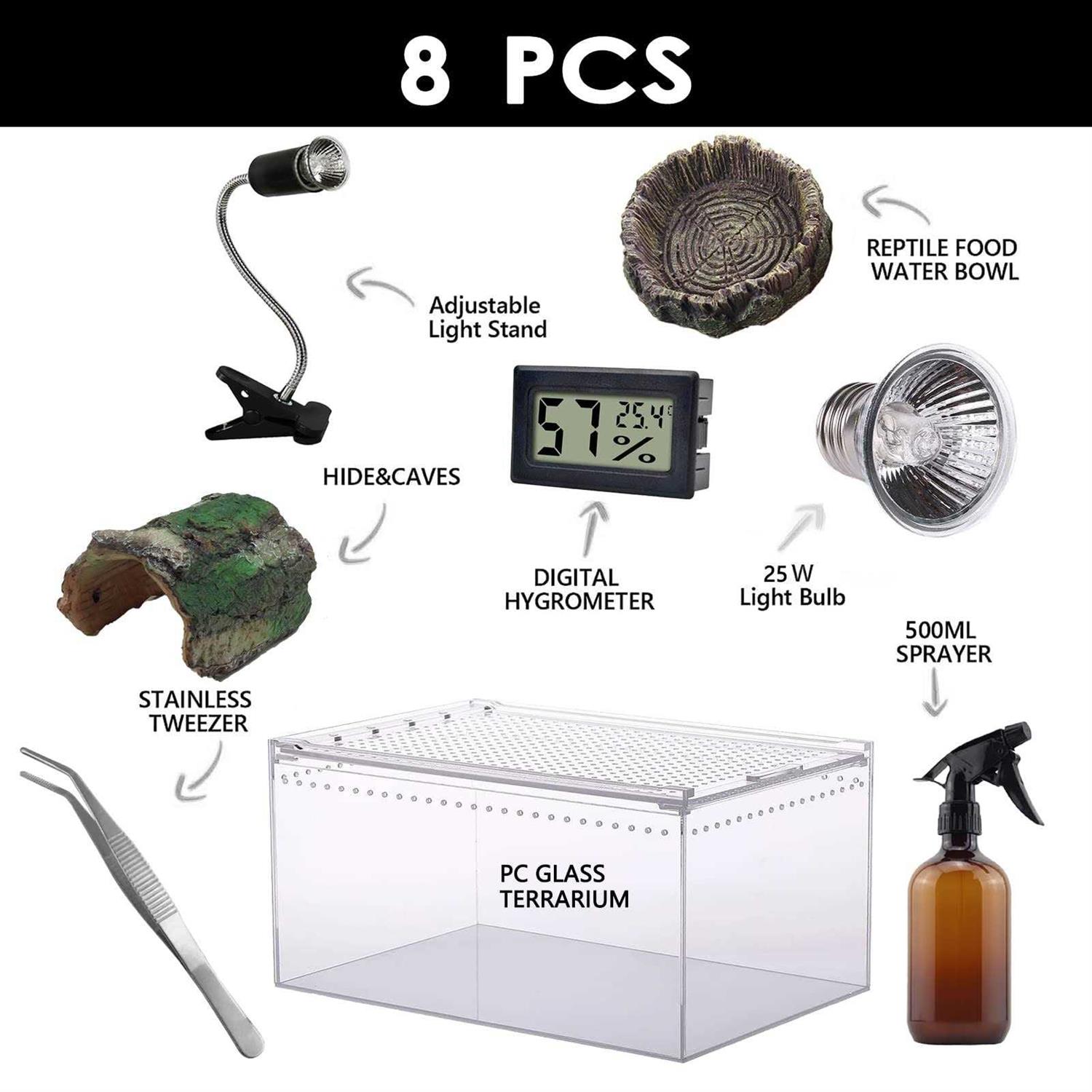 SANOSY Reptile Terrarium Amphibian Tank Starter Kit Eco Rainforest Feeding Box - Healthber