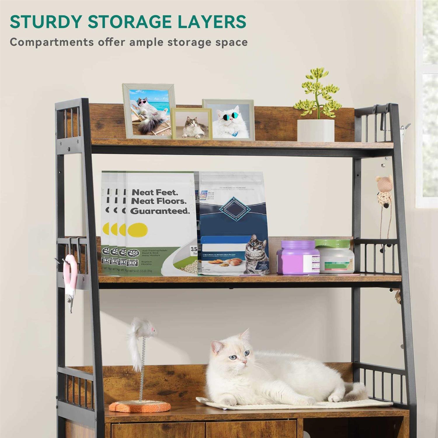 YITAHOME Cat Litter Box Enclosure with Storage Shelves Indoor Large Litter Box Furniture Wooden Hidden Cat Cabinet Washroom - Healthber