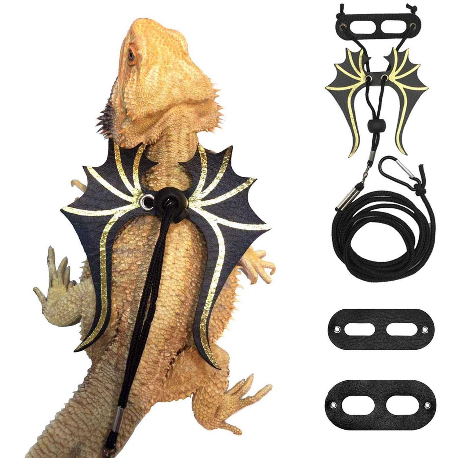 Adoggygo Bearded Dragon Lizard Leash Harness 3 Size Pack Dinosaur Wing Lizard Harness Leash for Bearded Dragon Lizard Reptiles - Healthber