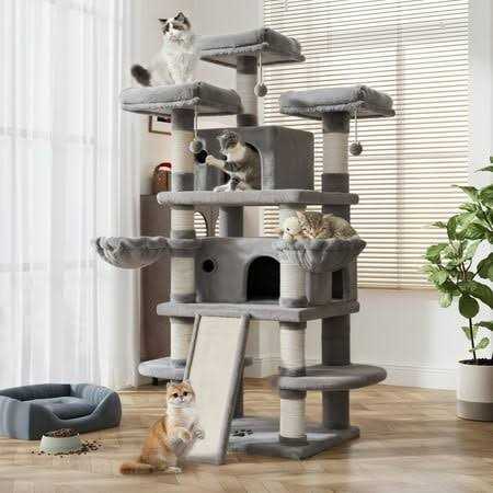 Amolife 68 Inch Cat Tower Multi-Level / X-Large Cat Tree King with Scratching Posts Kitty Pet Play House - Healthber