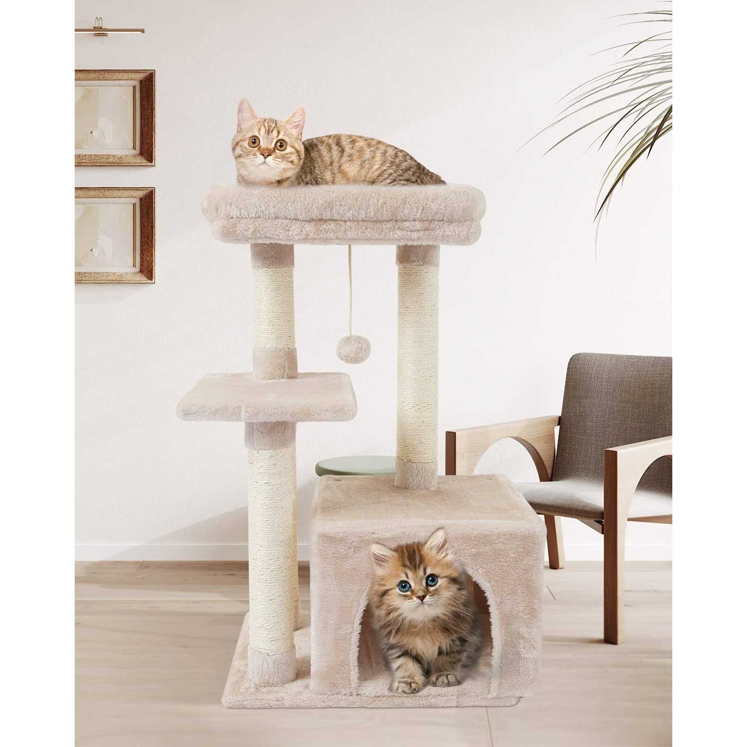 FISH&NAP Cute Cat Tree Kitten Cat Tower for Indoor Cat Condo Sisal Scratching Posts with Jump Platform Cat Furniture Activity Center Play House - Healthber