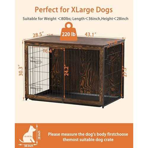 Megidok Wooden Dog Crate Furniture with Cushion Dog Crate End Table with Tray - Healthber