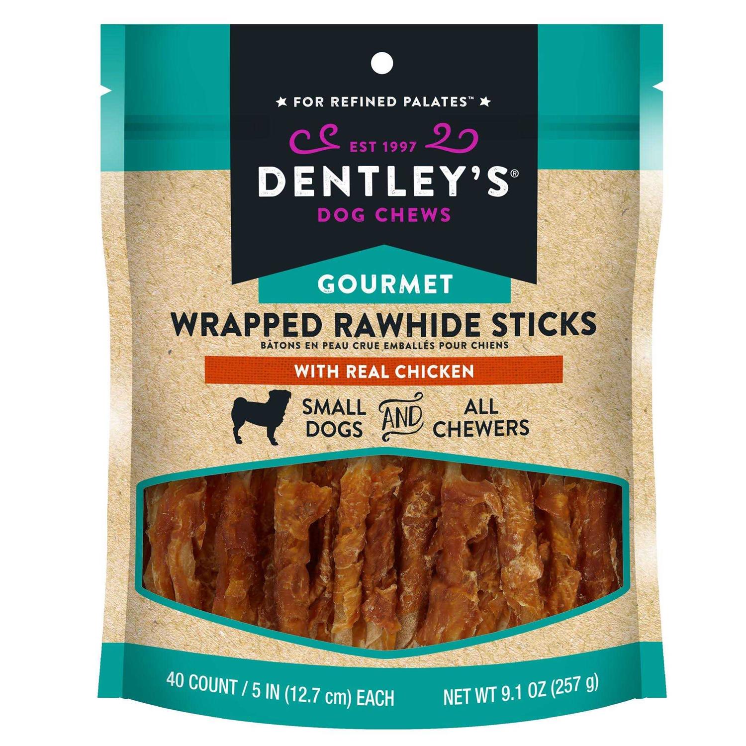Dentley’s Gourmet 5 Wrapped Rawhide Sticks Dog treats Chicken - Healthber