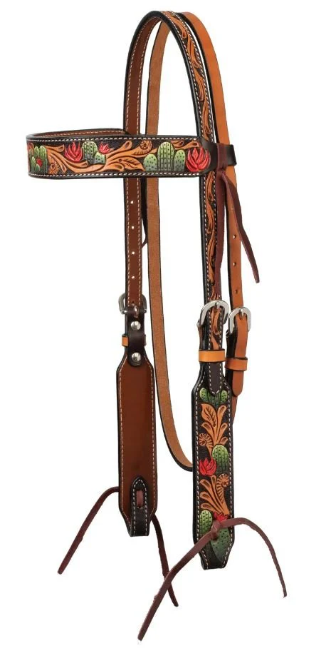 Weaver Turquoise Cross Cactus Tooled Browband Headstall - Healthber