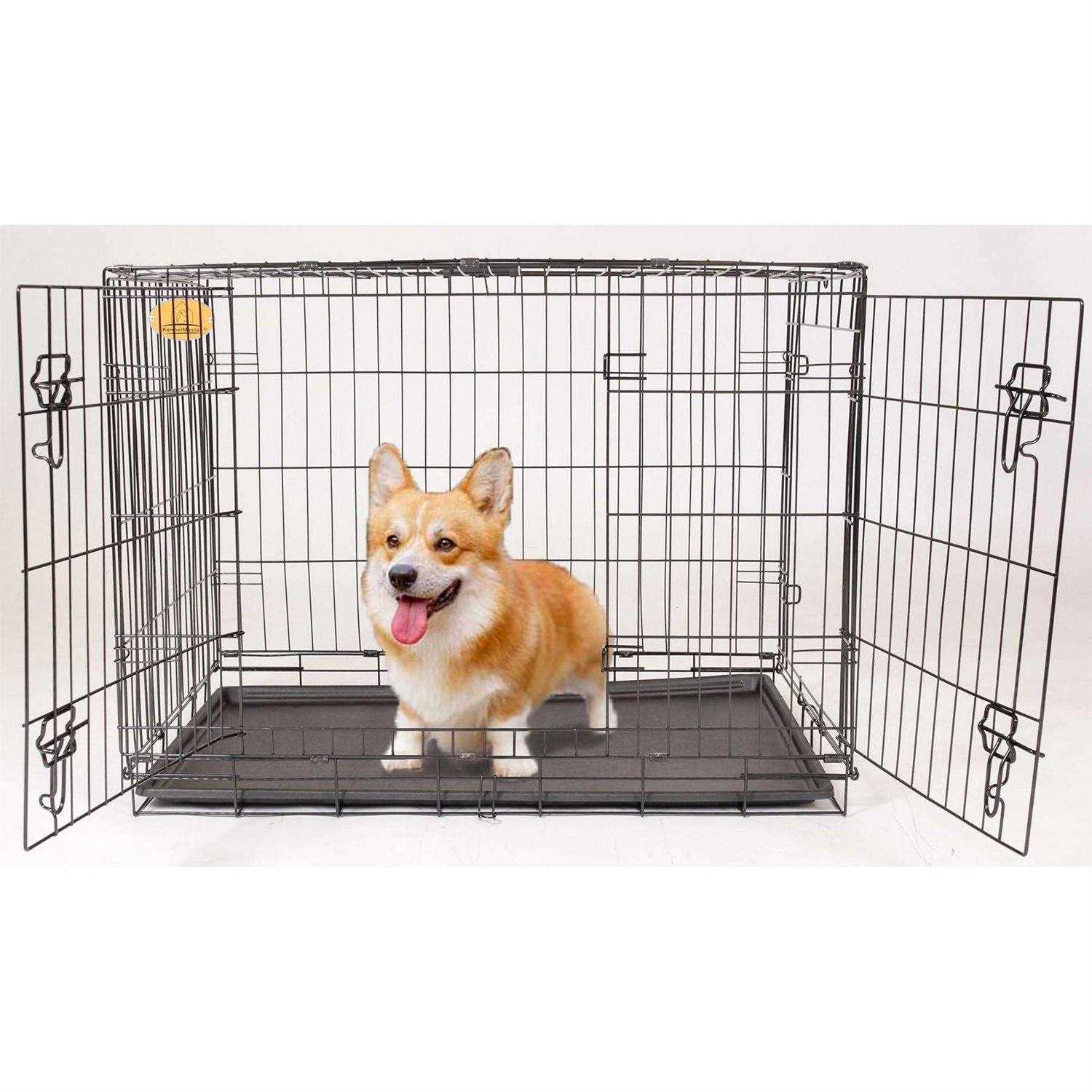KennelMaster Double Door Folding Wire Dog Crate - Healthber