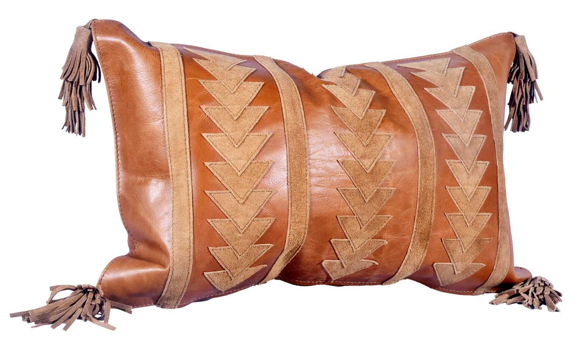 Arrow Genuine Leather Tasseled Throw Pillow - Healthber