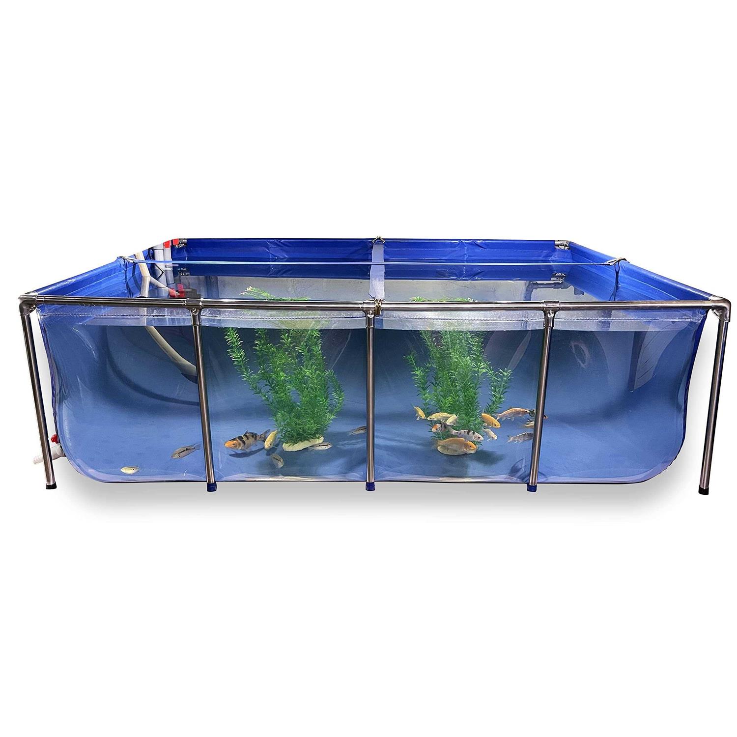 PVC Canvas Fish Pond with Steel Frame,Foldable Water Storage Tank,Aquarium Pool Pond with Transparent Viewing Panel and Drain Valve Used for Display - Healthber