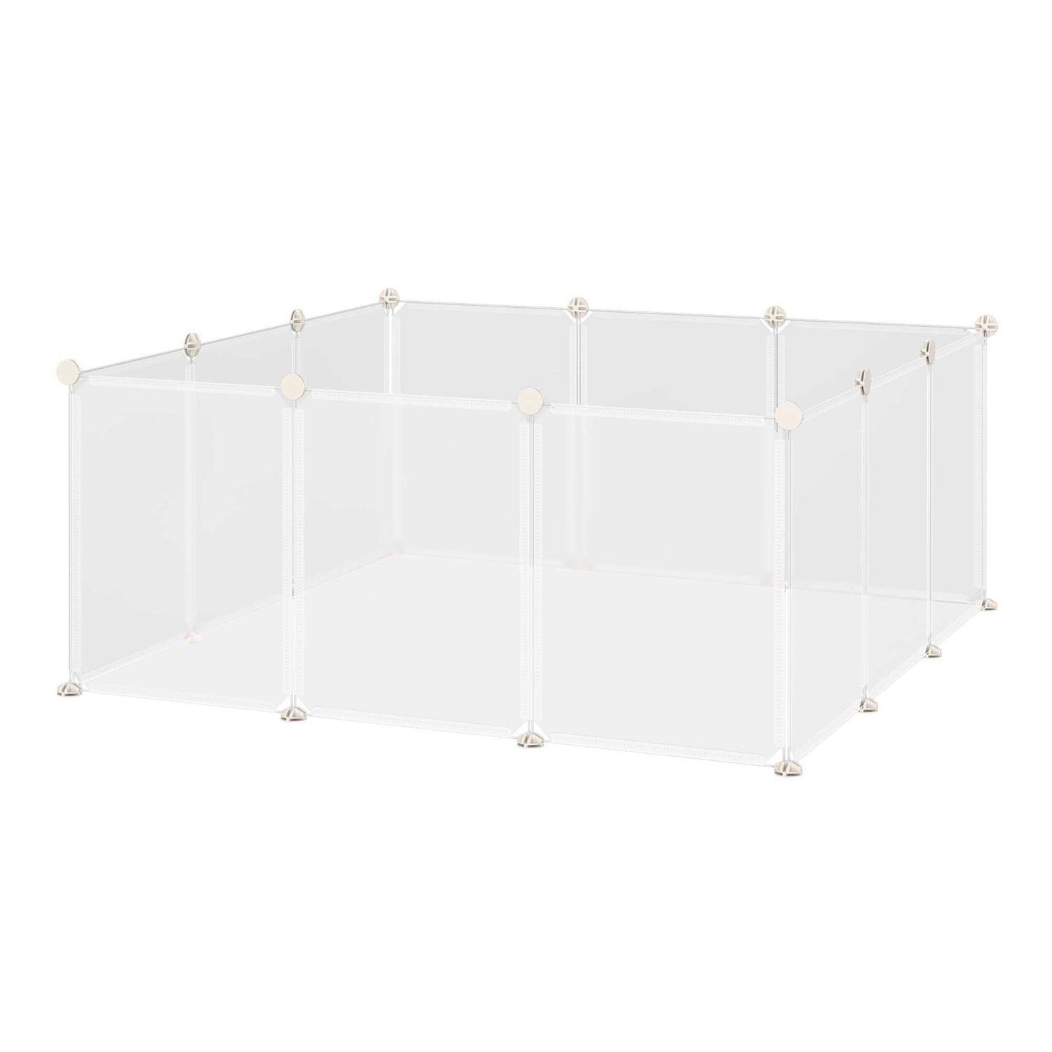 Pawhut Pet Playpen DIY Small Animal Cage Open Enclosure Portable Plastic Fence 12 Panels for Bunny Chinchilla Guinea Pig - Healthber