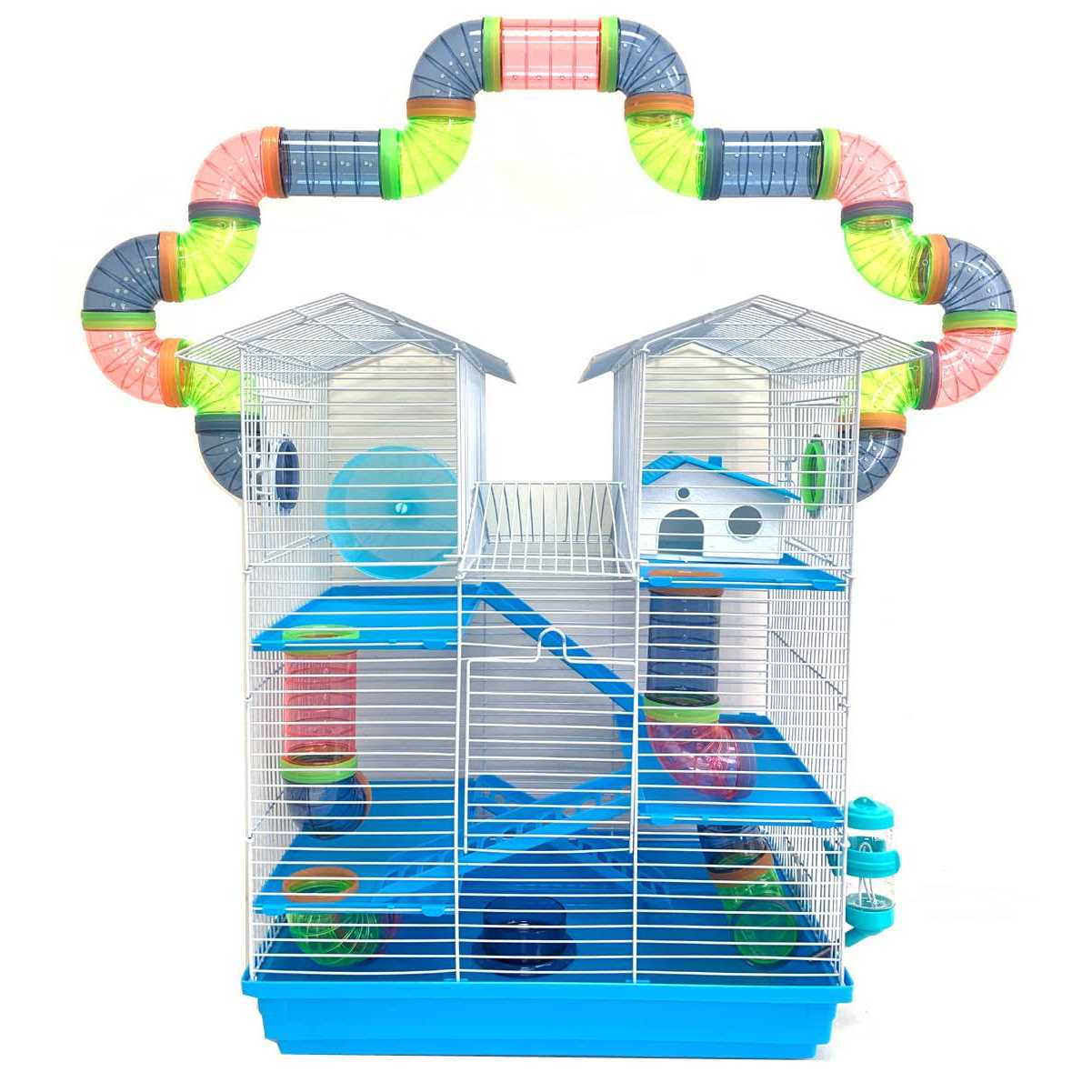 Mcage Large Multi-level Twin Tower Habitat Hamster Rodent Gerbil Mouse Mice Rat Wire Animal Cage Long Crossover Tube Tunnel Expandable and Customizable - Healthber
