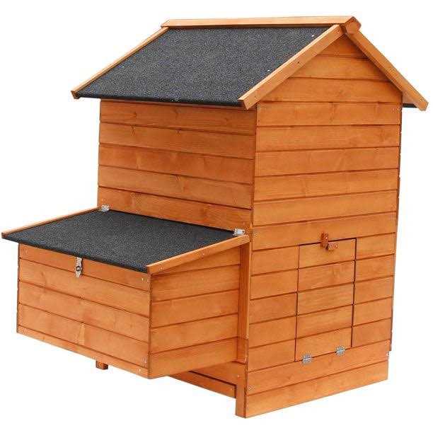 Kinbor Wooden Chicken Coop Outdoor Large Hen House w/Nesting Box Poultry Cage Rabbit Hutch w/Removable Tray & Ramp-Main House - Healthber