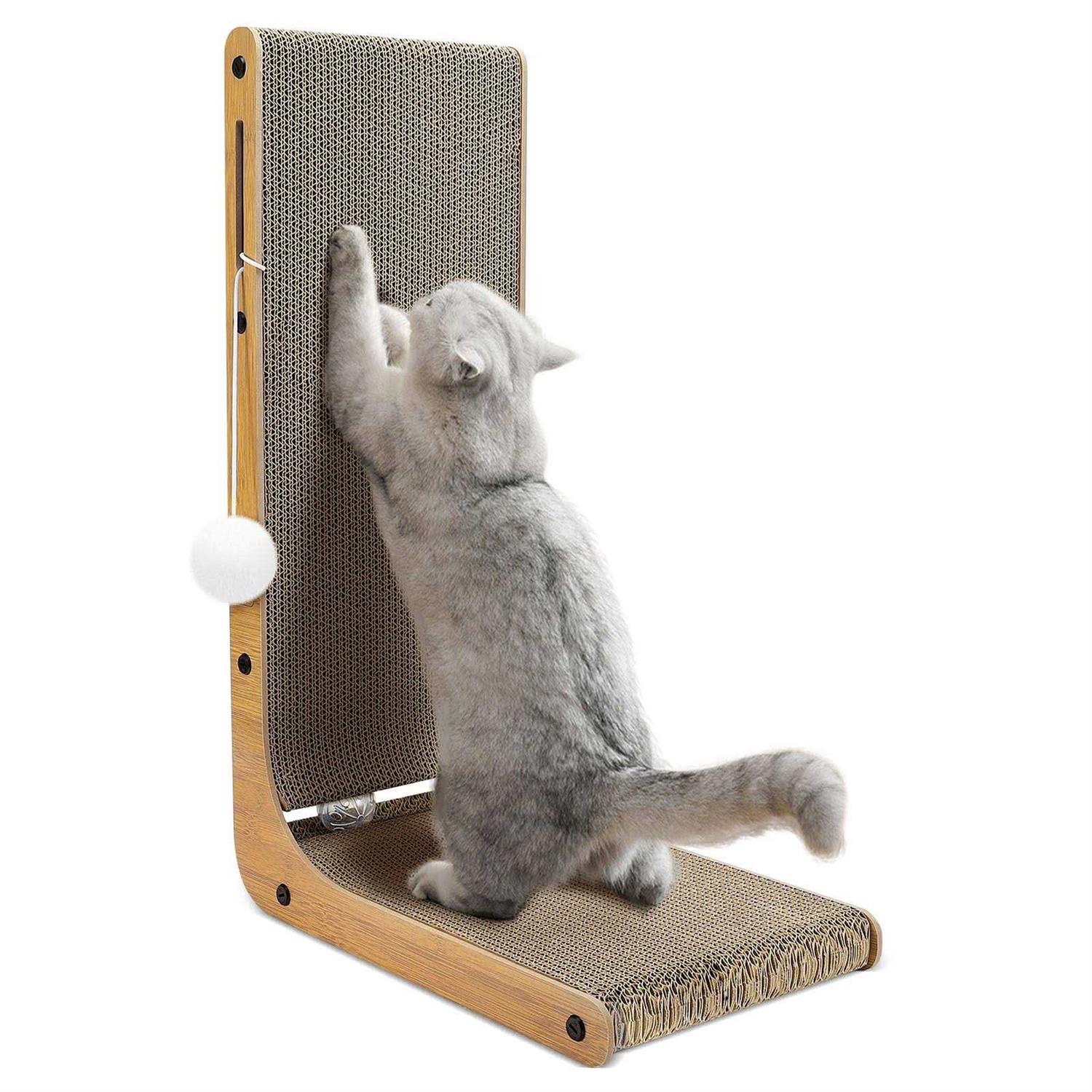 Cat Scratcher, L-Shaped Cat Scratching Pad with Toy Balls, Cat Scratching Board for Indoor Cats and Kittens - Healthber