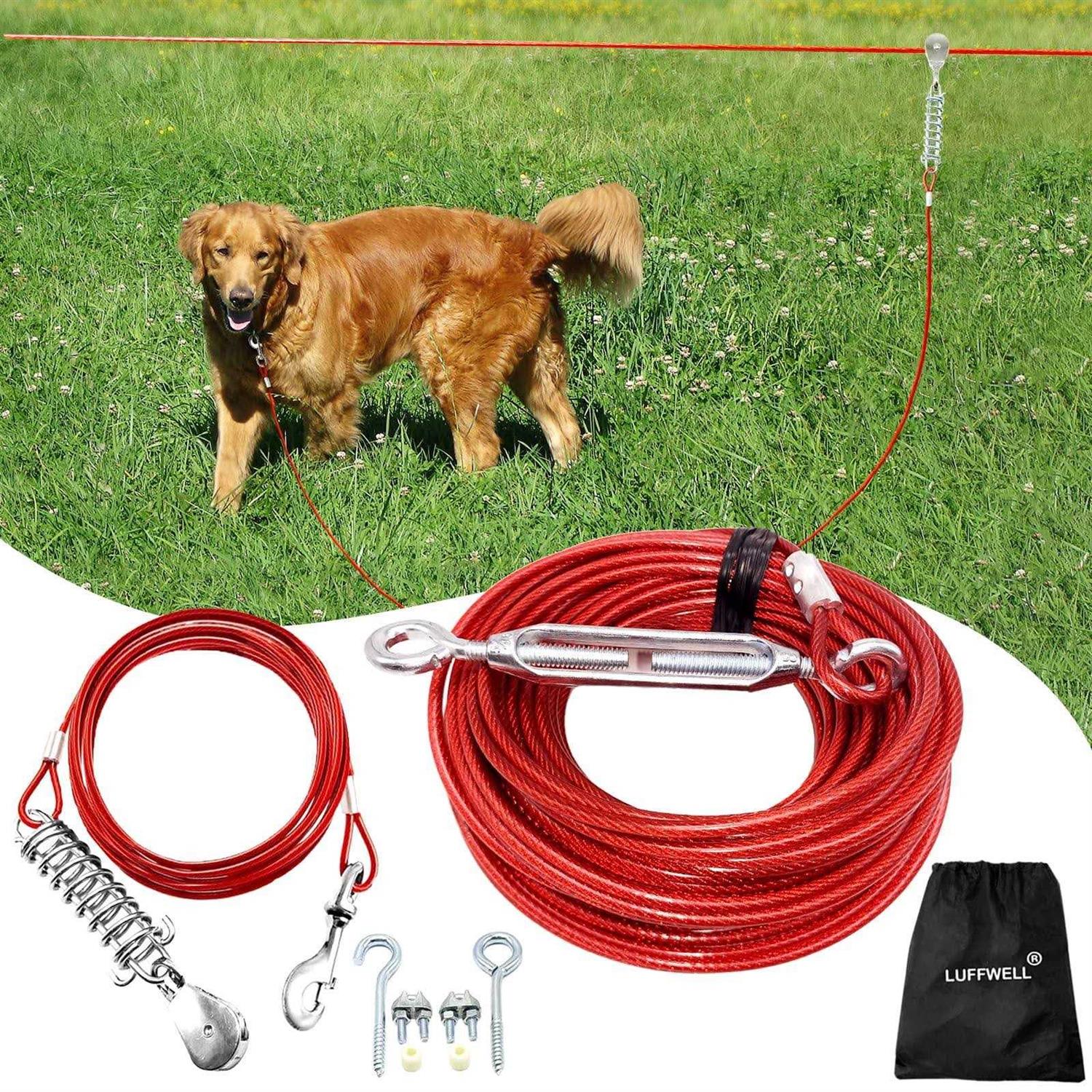 LUFFWELL Dog Runs for Outside 100FT Dog Runner for Yard Dog Tie Out Cable - Healthber