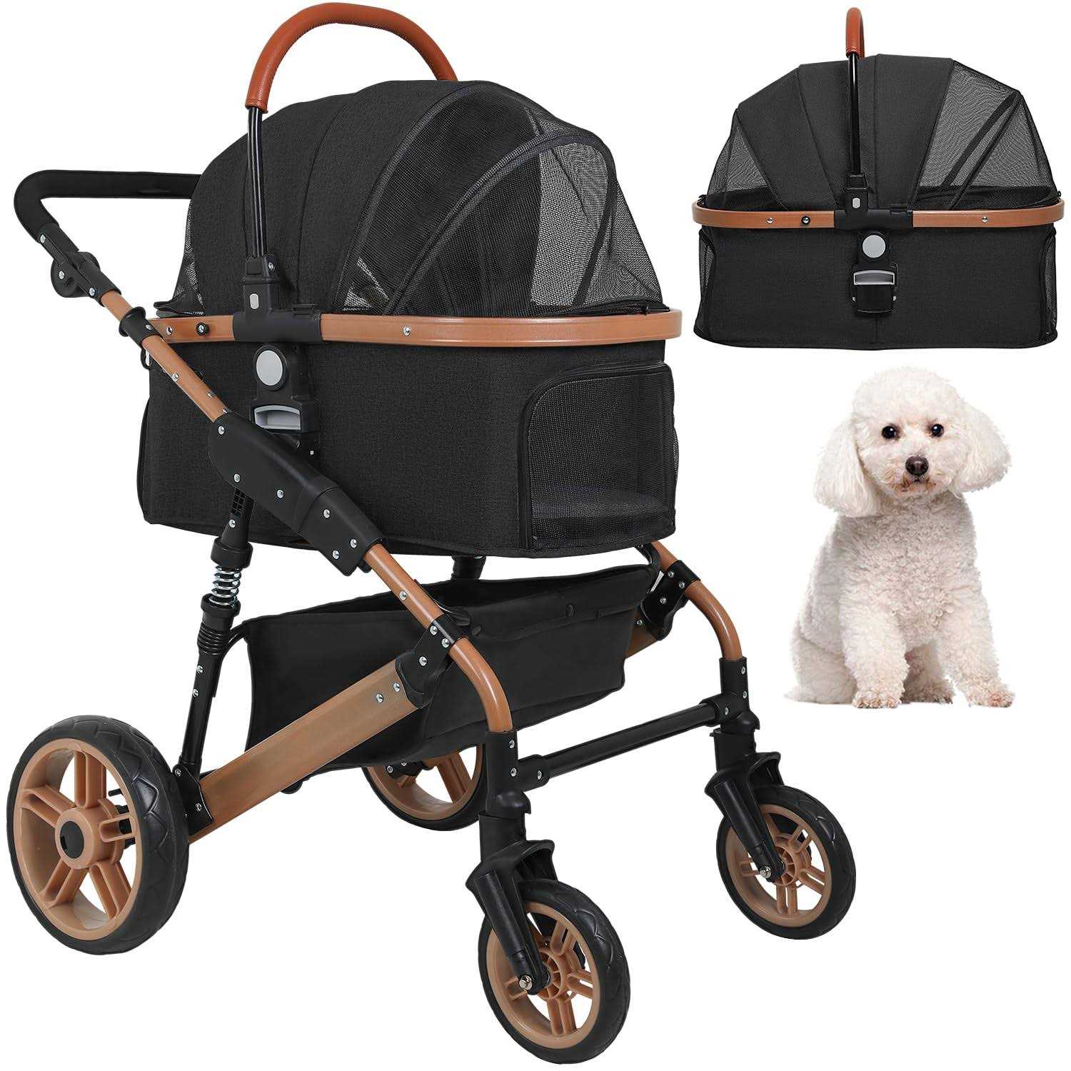 BestPet Pet Stroller Premium 3-in-1 Multifunction 4 Wheels Dog Cat Stroller for Large Medium Dogs Cats Aluminium Frame Folding Lightweight Travel - Healthber