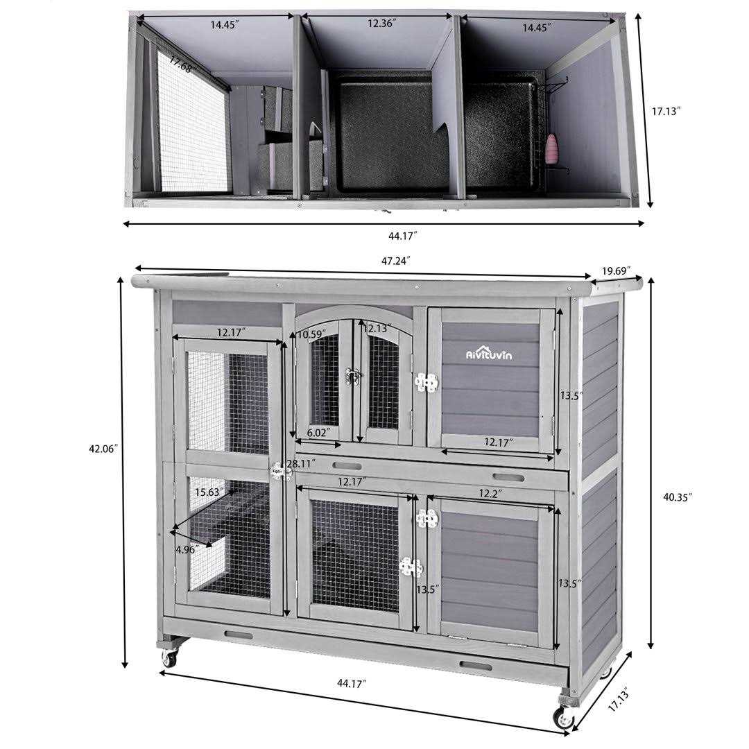 Aivituvin 47 Two Story Rabbit Hutch Bunny Cage with Wheels - Healthber