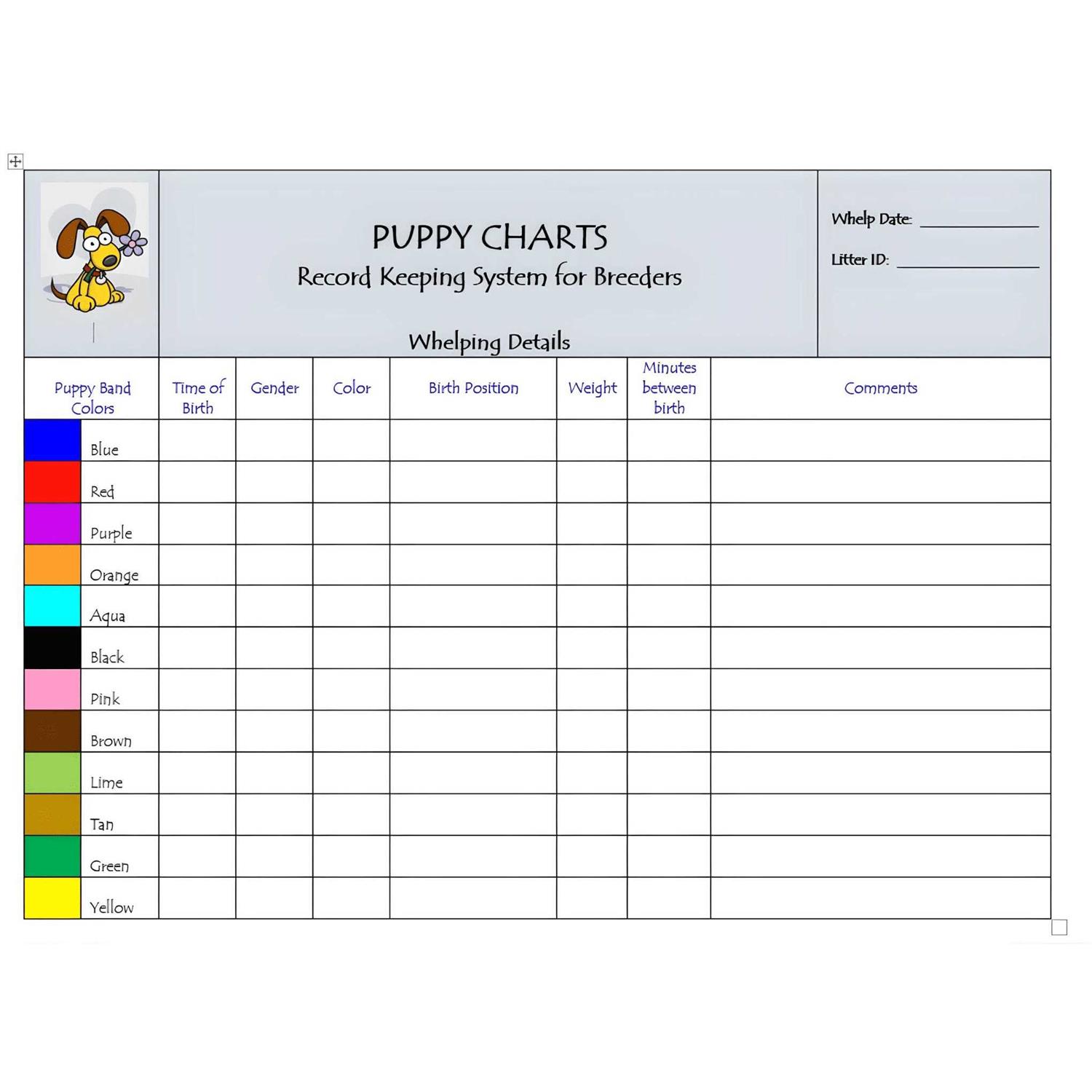Puppies in Bloom Breeder Record Keeping Charts PNB11 - Healthber