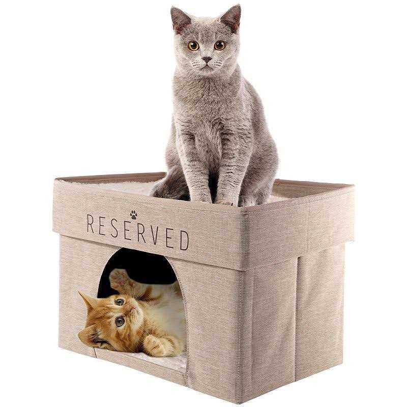 Precious Tails Home Base 2-Tier Collapsible Cat Cave - Healthber