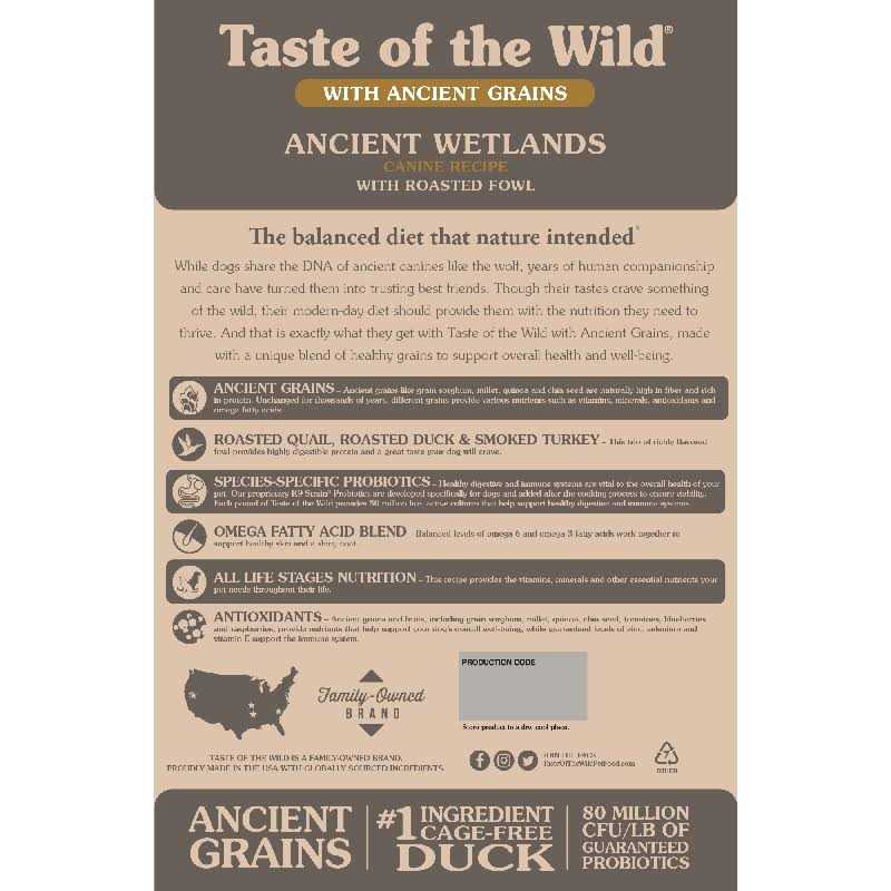 Taste of the Wild Ancient Wetlands with Ancient Grains Dry Dog Food - Healthber