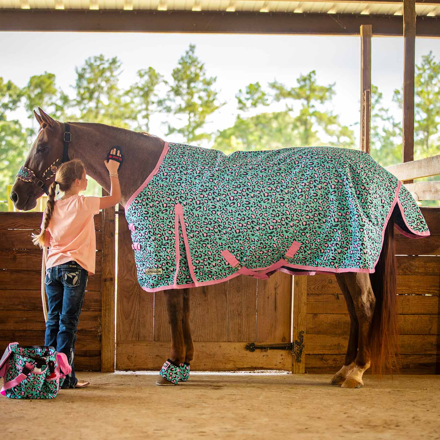 Expression 1200 Denier Standard Neck Turnout Sheet, 0 Gram, Party Cheetah - Healthber