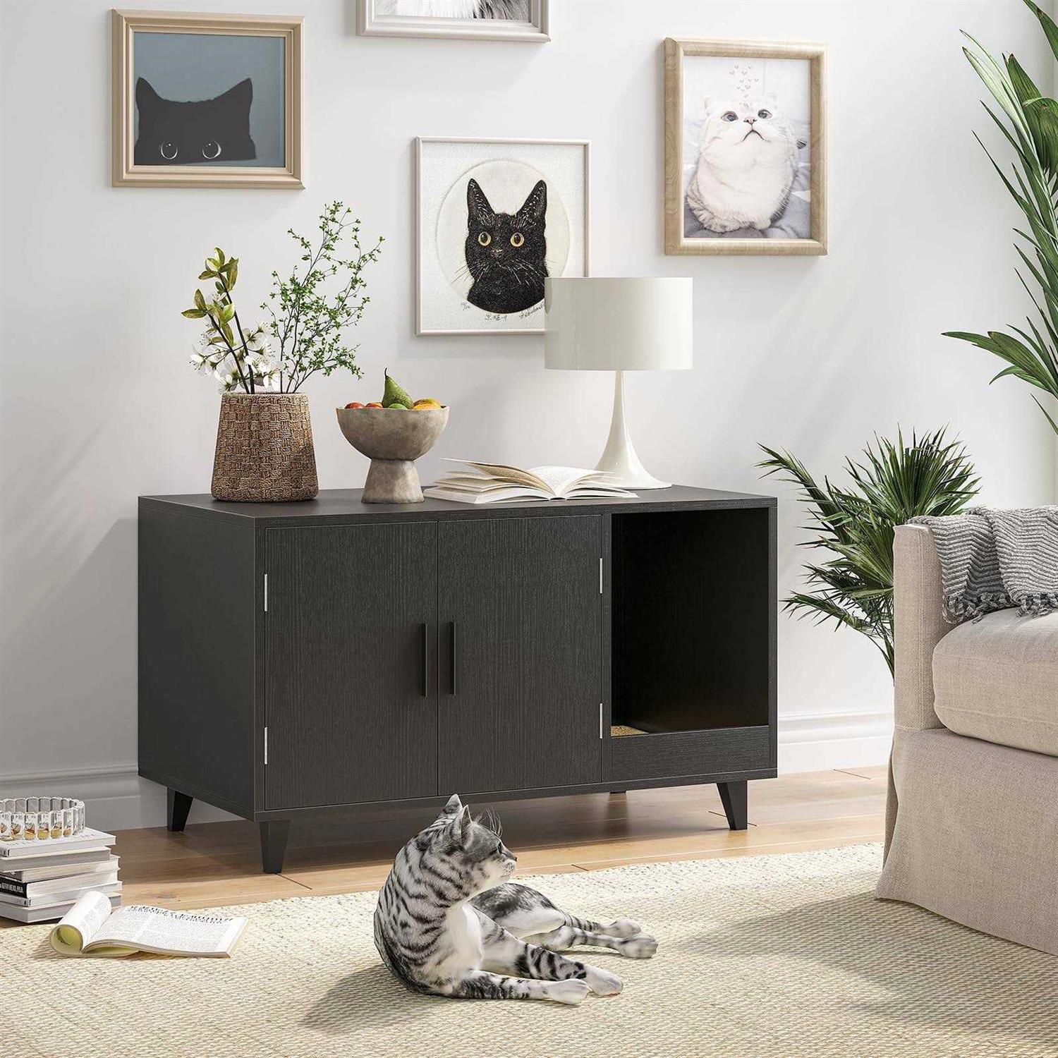 STARY Hidden Cat Litter Box Enclosure Furniture with Scratching Mat - Healthber