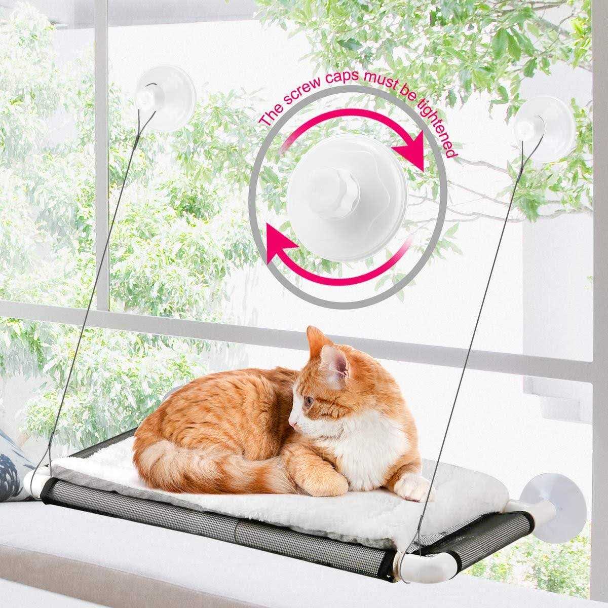 ZALALOVA Cat Window Perch Cat Hammock Window Seat w/Free Fleece Blanket 2023 Latest Screw Suction Cups Extra Large Sturdy Cat Bed Cat Resting Seat - Healthber