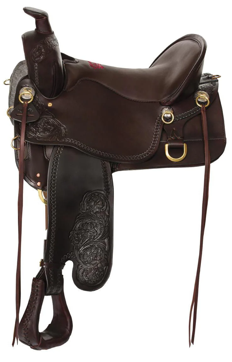 Tucker Custom High Plains Smooth Trail Saddle, Medium, Brown - Healthber