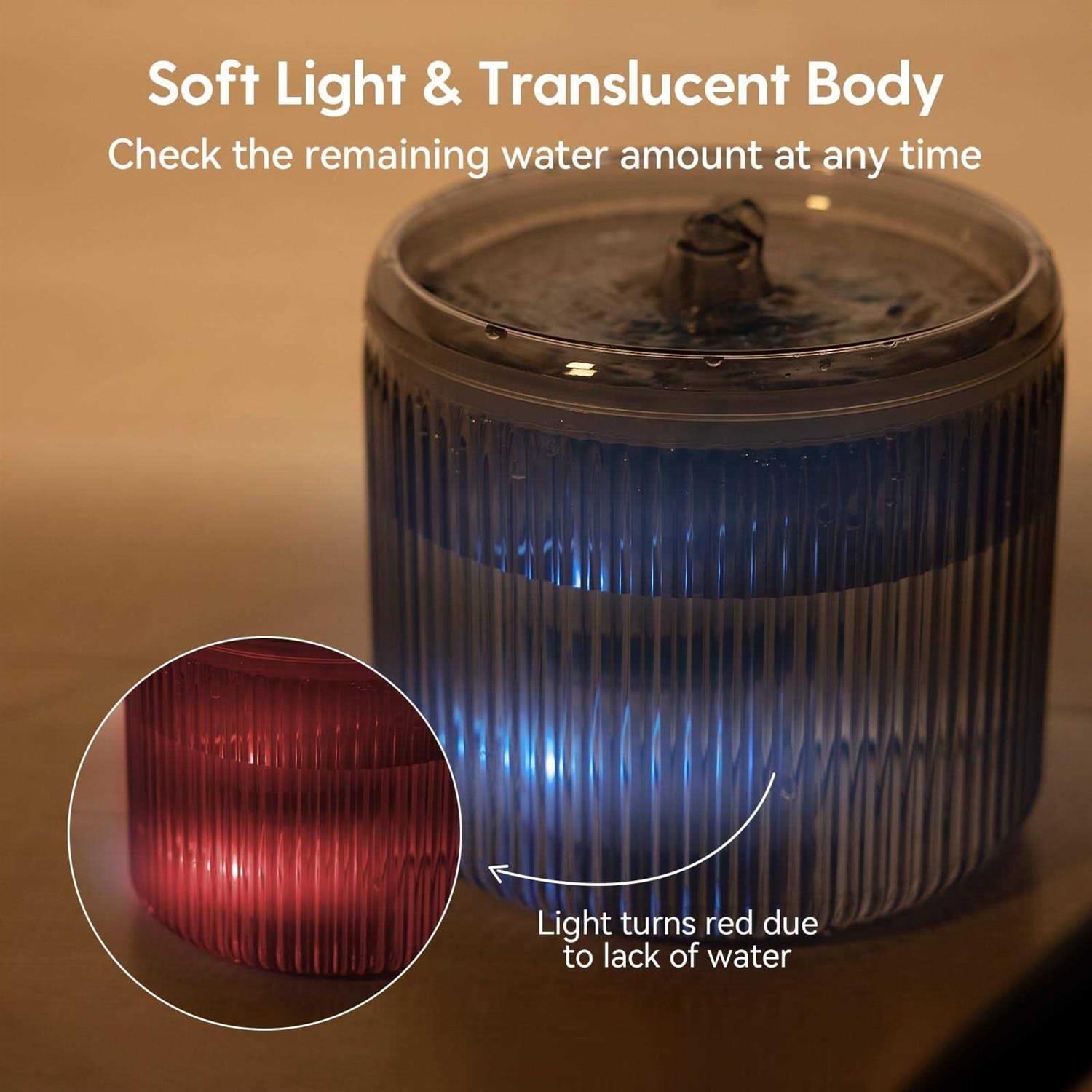 Cat Water Fountain with LED Light 88oz/2.6L No Pawblems Ultra Quiet Pet Water Fountain with 2 Flow Modes - Healthber