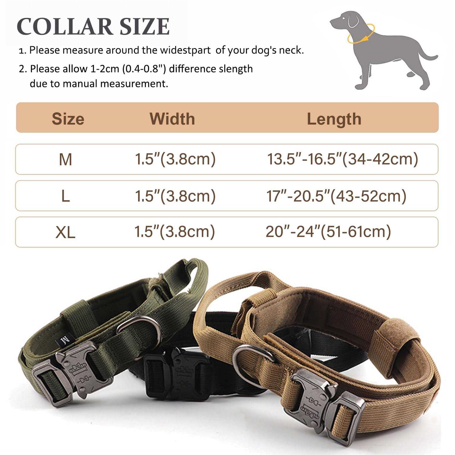 Tactical Dog Collar, Adjustable Military Training Nylon Dog Collar with Control Handle and Heavy Quick-Release Metal Buckle for Small Medium Large - Healthber