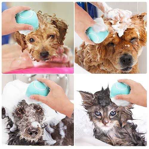 Woleigiao Dog Bath Brush, Pet Massage Brush Shampoo Dispenser, Soft Silicone Brush Rubber Bristle for Dogs and Cats Shower Grooming - Healthber