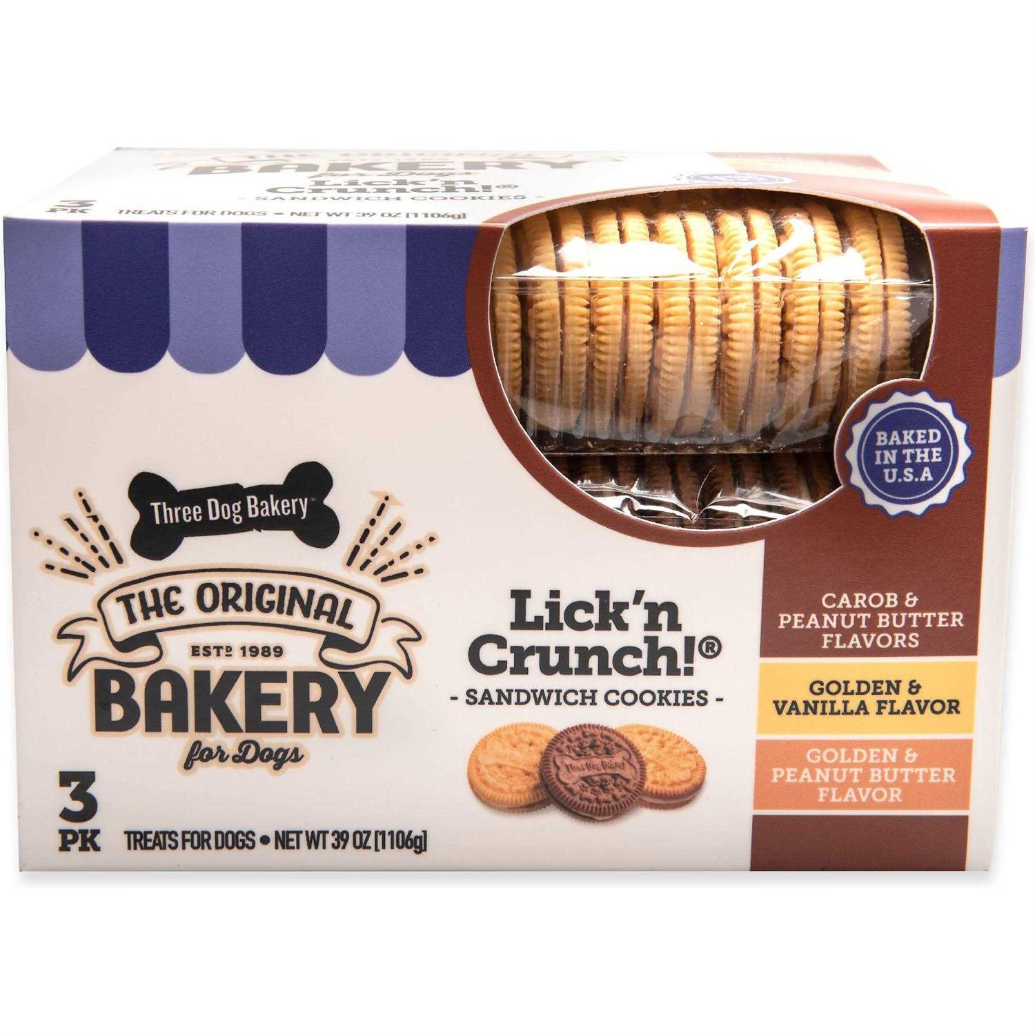 Three Dog Bakery Lick’n Crunch Sandwich Cookies Premium Dog Treats with No Artificial Flavors - Healthber