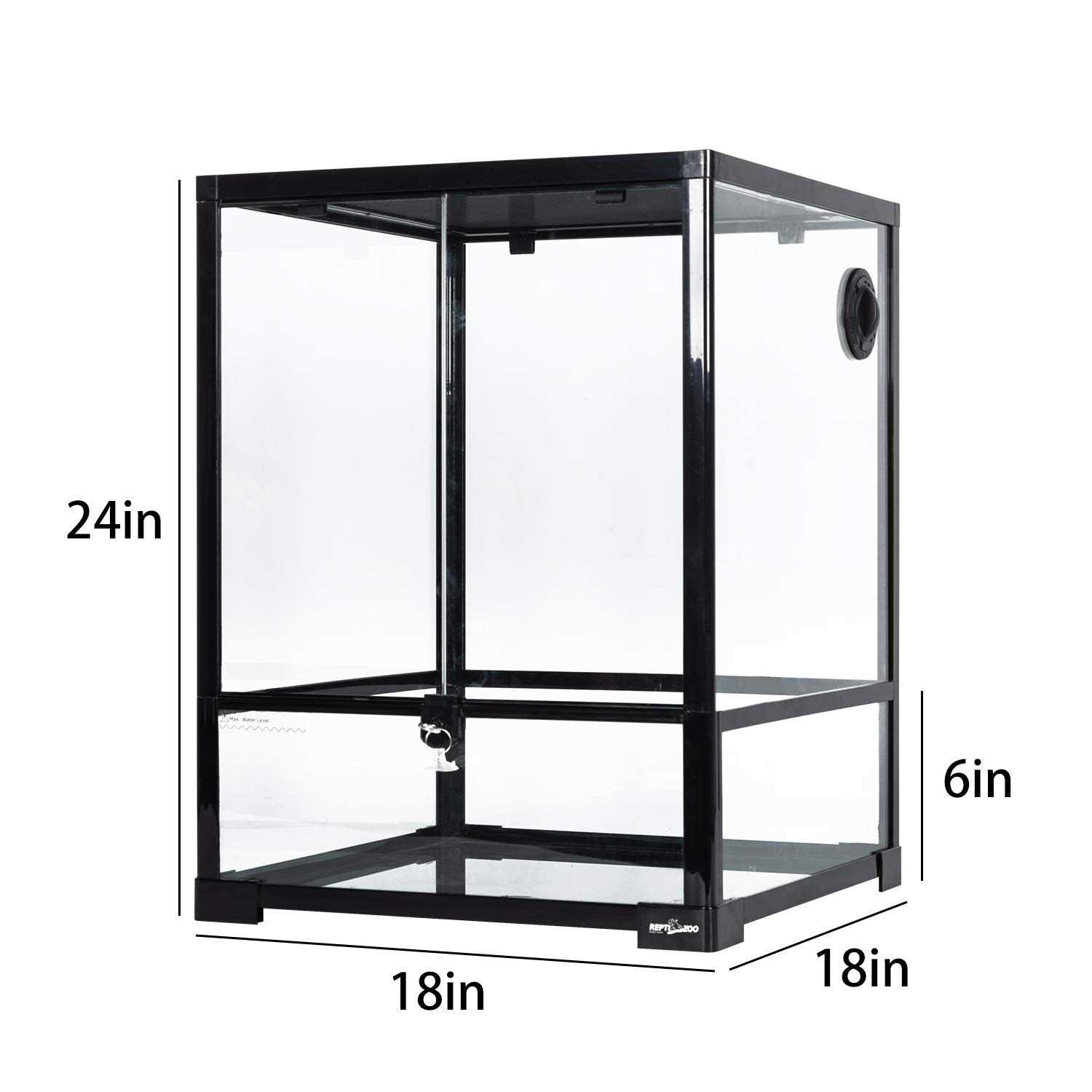 REPTI ZOO Reptile Glass Terrarium 18 x 18 x 24 Front Opening Terrarium with Double Hinge Door & Top Screen Ventilation - Healthber