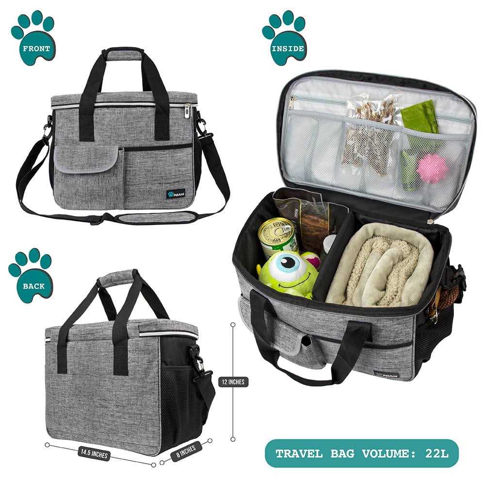 PetAmi Dog Travel Bag, Travel Pet Bag Organizer, Dog Food Travel Bag with Food container and Bowls - Healthber
