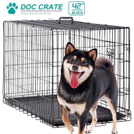 Dkelincs XL Dog Cage 42 inch Dog Crate and Kennel Folding Pet Animal Segregation Cage with Plastic Tray for Dog Training Indoor, Black - Healthber