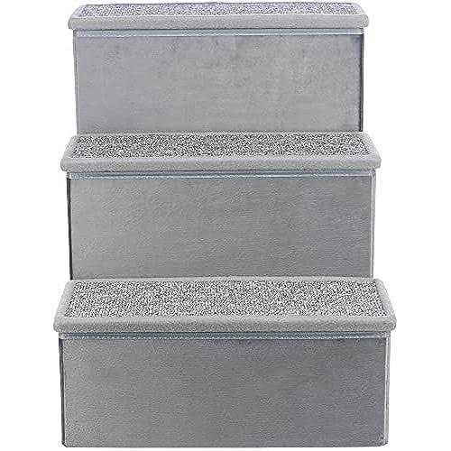 TRIXIE Velour Foldable 3-Step Pet Stairs with Storage - Healthber