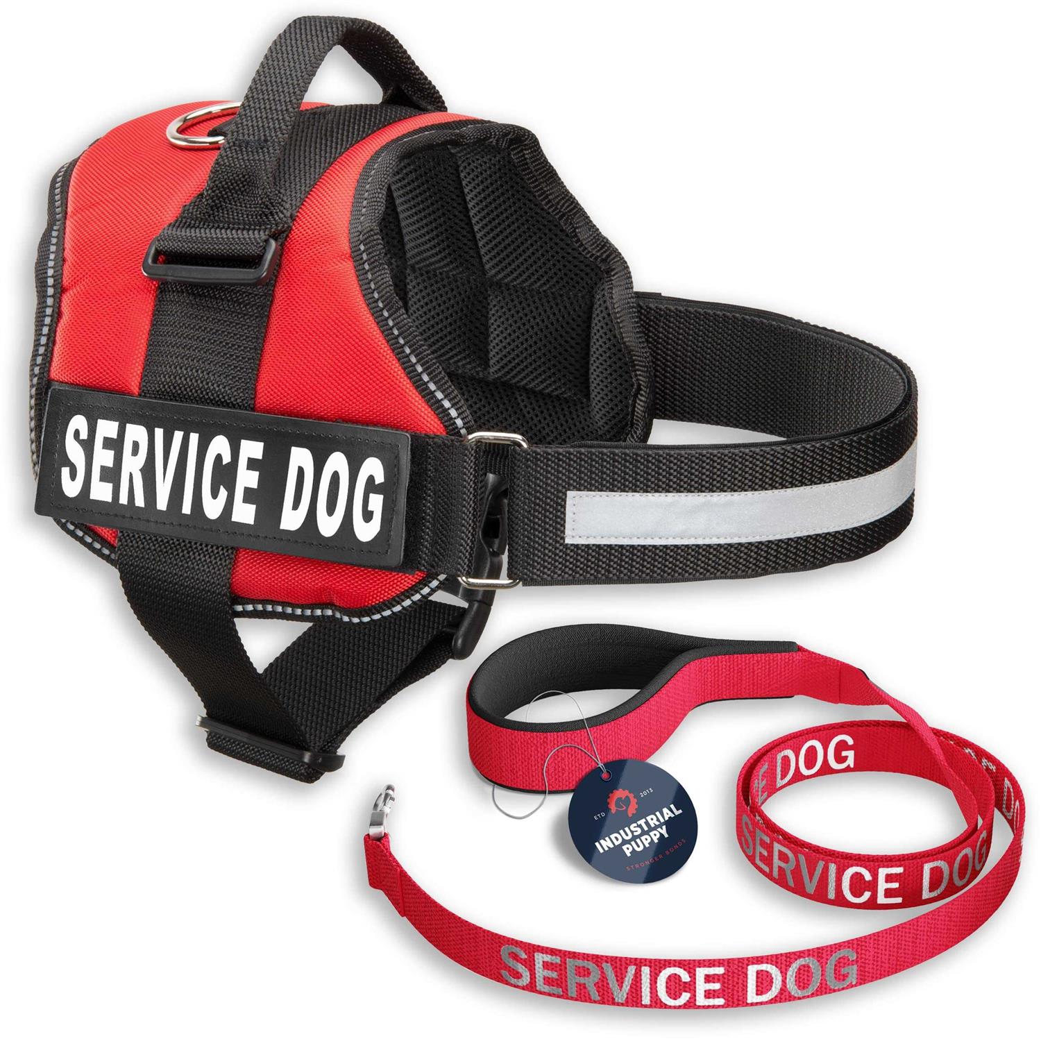 Industrial Puppy Service Dog Vest with Hook and Loop Straps & Matching Service Dog Leash Set - Healthber