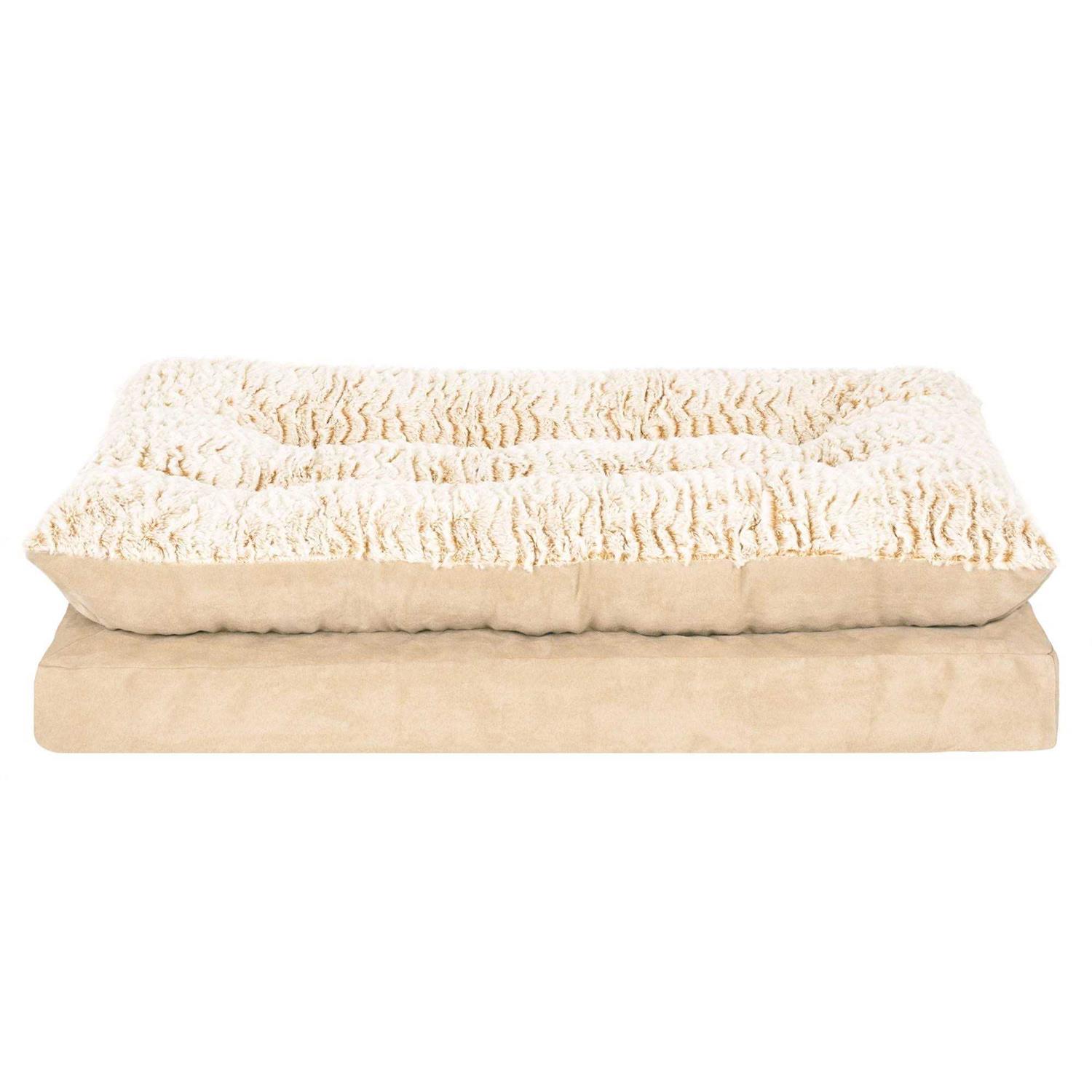 Furhaven Pet Products Embossed Faux Fur & Suede Orthopedic Pillow Top Mattress Pet Bed for Dogs & Cats - Healthber