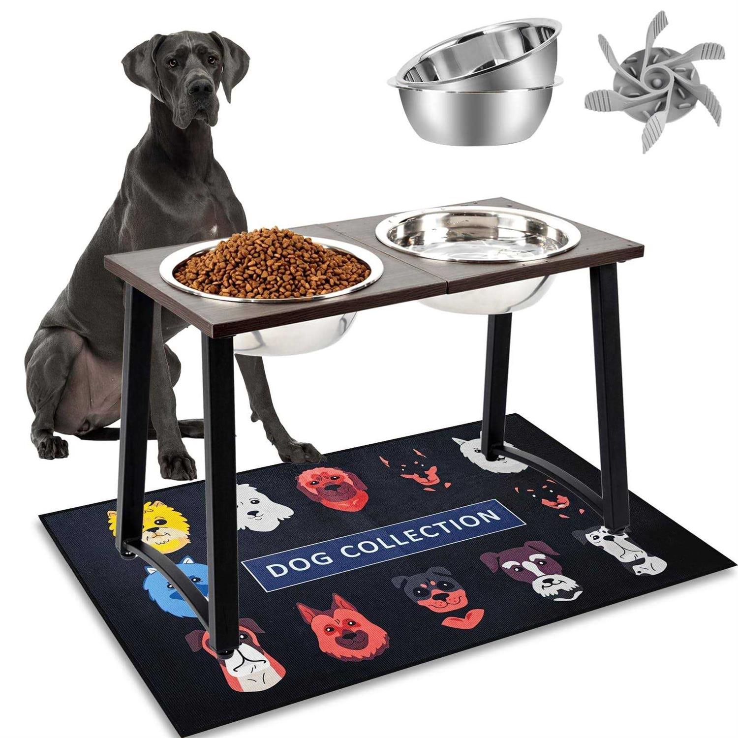 ADENGL Elevated Dog Bowls for X-Large and Large Dogs Raised Dog Bowl Stand with 2 X-Large Stainless Steel Bowls and Slow Feeder - Healthber