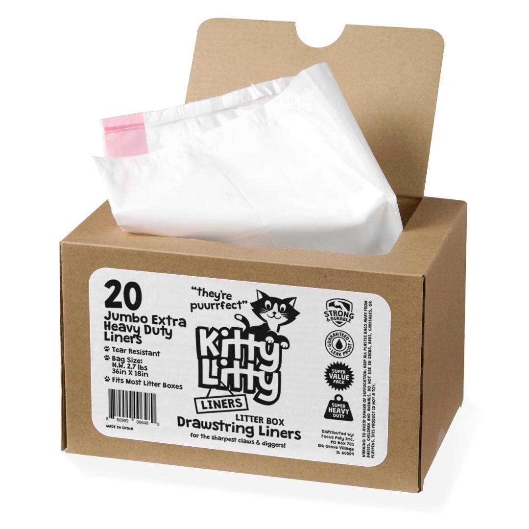 Extra heavy duty jumbo cat litter box liners 20 count cat waste liners - Healthber