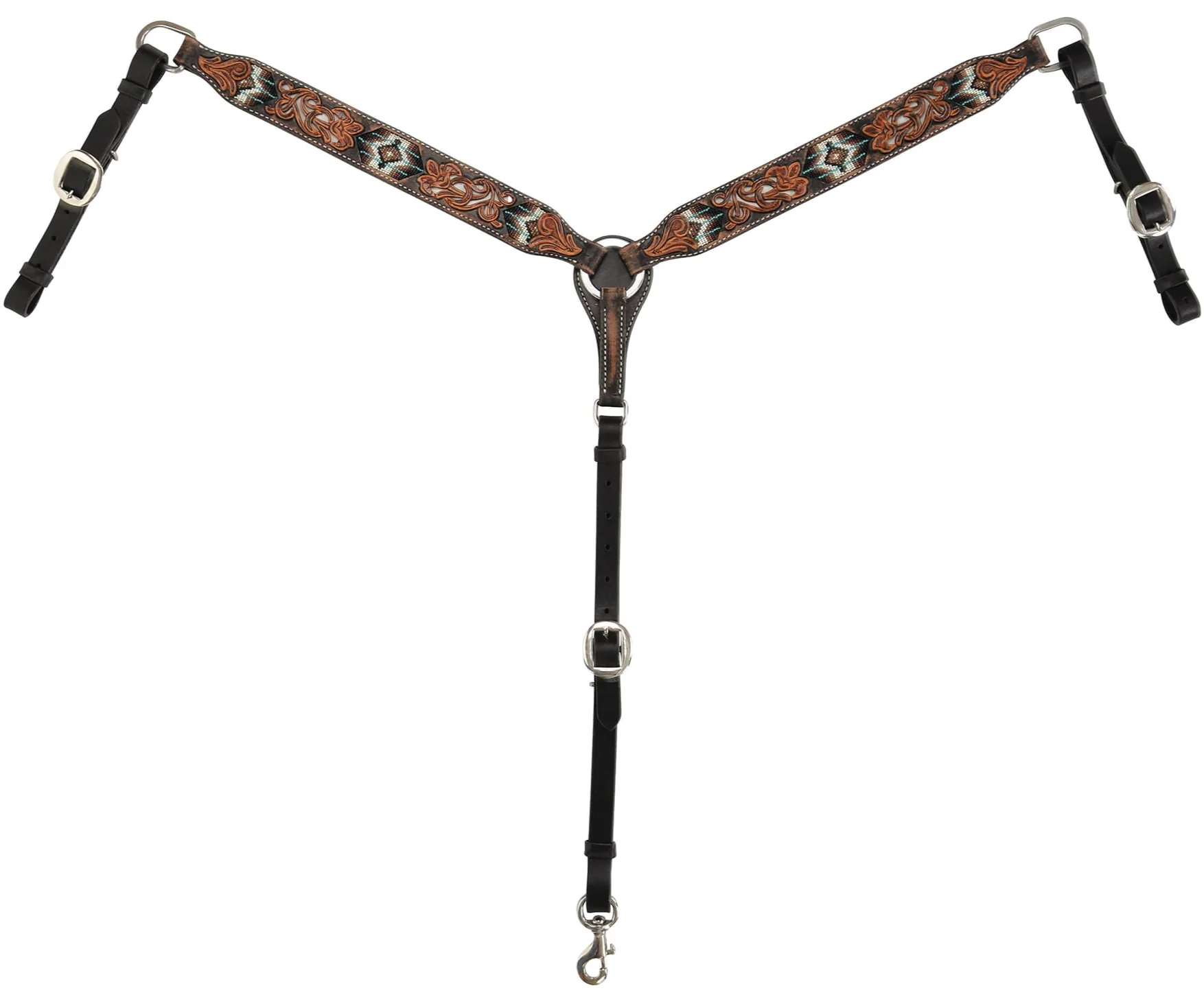 Circle Y Distressed Floral and Beaded Breast Collar, Multi - Healthber