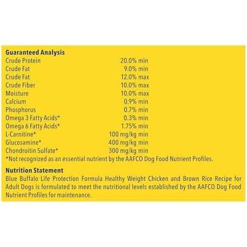 Blue Buffalo Life Protection Formula Healthy Weight Adult Chicken & Brown Rice Dry Dog Food - Healthber