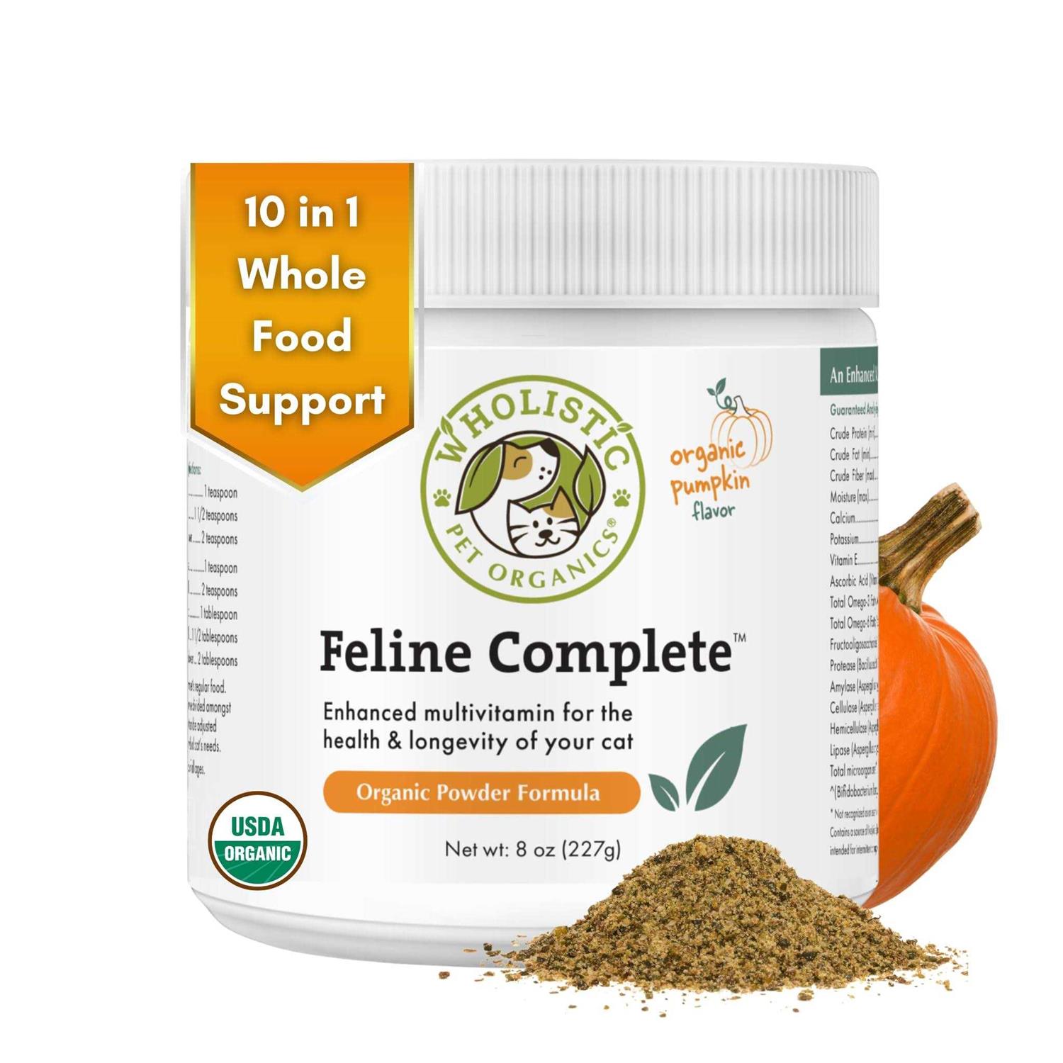 Wholistic Pet Organics Organic Feline Complete Pumpkin Enhanced Powder Daily Multivitamin for Cats - Healthber