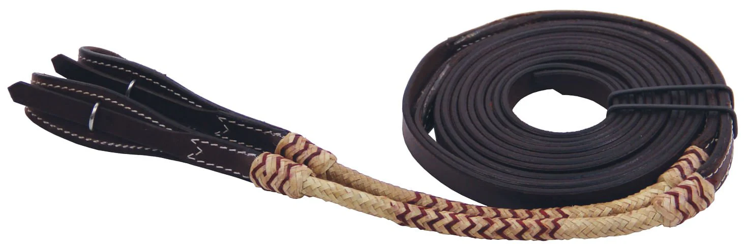 Buffalo Leather Rolled Rawhide Split Reins, 8 ft - Healthber