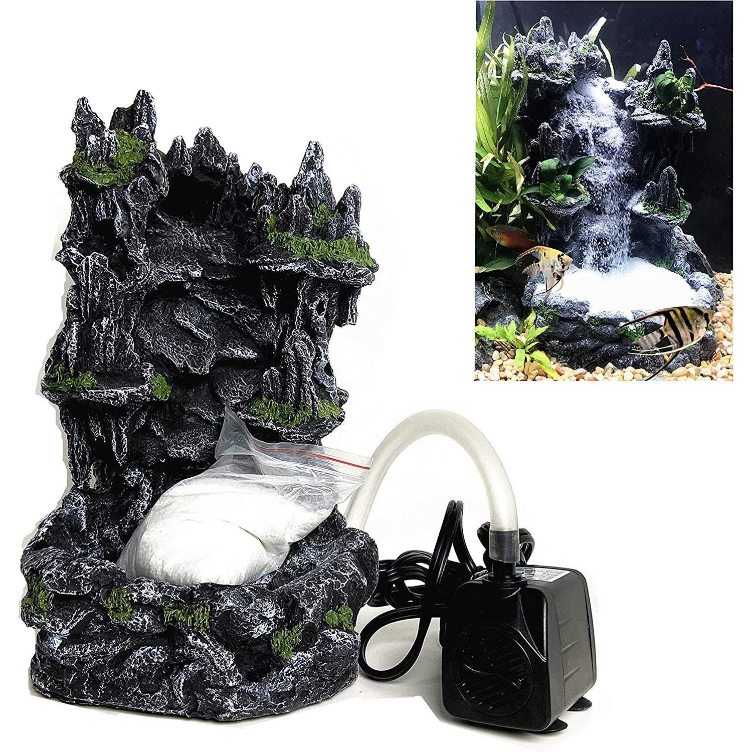 RA AquaTech Underwater Sand Waterfall Aquarium Mountain View Decoration Large Ornament Landscape - Healthber