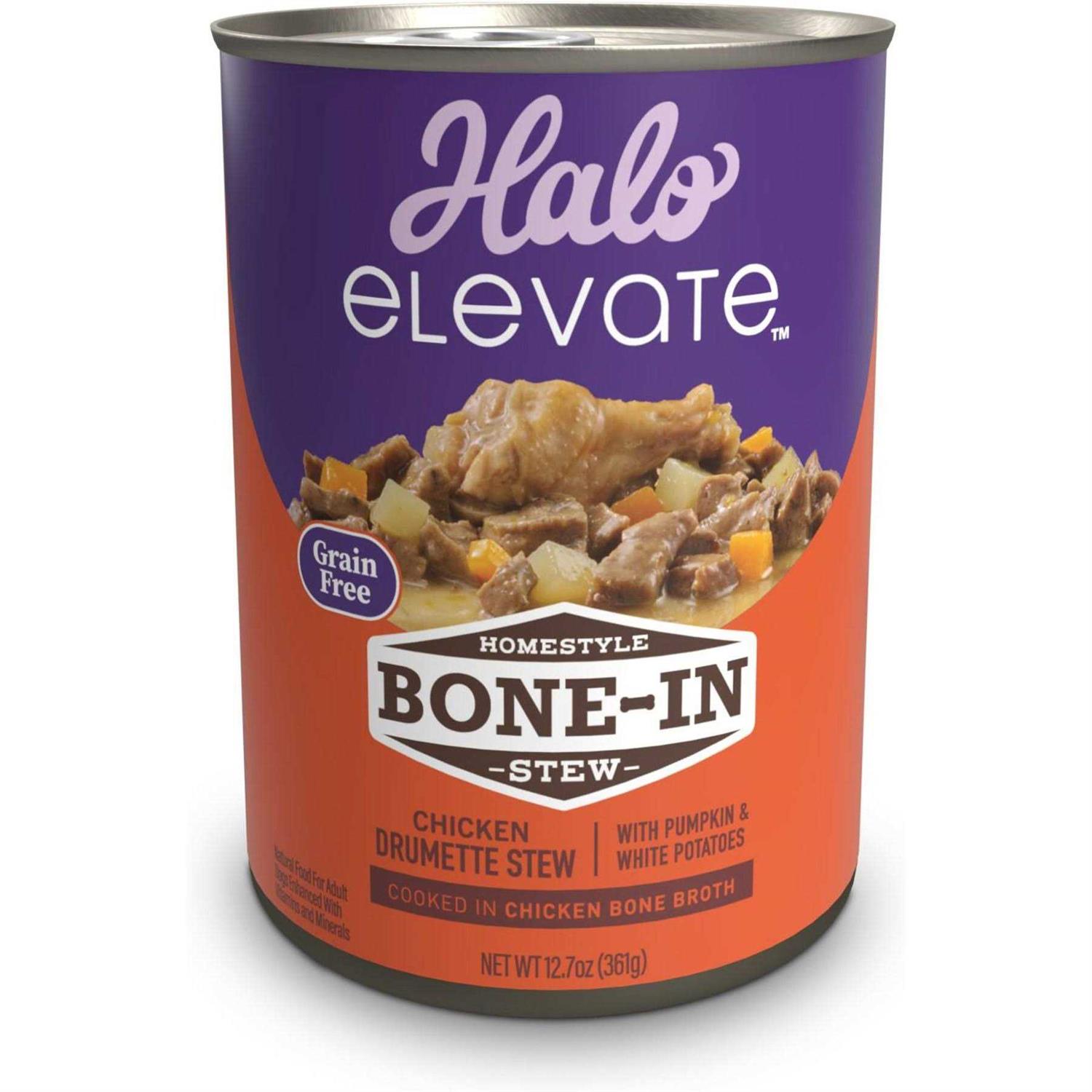 Halo Elevate Dog Homestyle Bone-In Grain Free Chicken Stew Potatoes Wet Food - Healthber